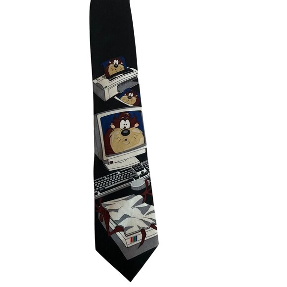 vtg Looney Tunes TM 1997 Warner Bros Office Tie Polyester Korea typewriter copie - Picture 1 of 6